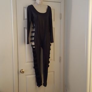 Sexy black leather look catsuit